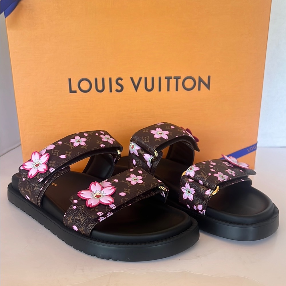 Louis Vuitton LV x TM LV Sunset Flat Comfort Mule Cherry Blossom Floral Sandals